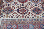 5.5x8 Beige Super Kazak Geometric Area Rug | Handmade Wool & Cotton Rug