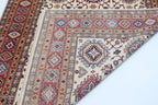 5.5x8 Beige Super Kazak Geometric Area Rug | Handmade Wool & Cotton Rug