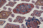 5.5x8 Beige Super Kazak Geometric Area Rug | Handmade Wool & Cotton Rug