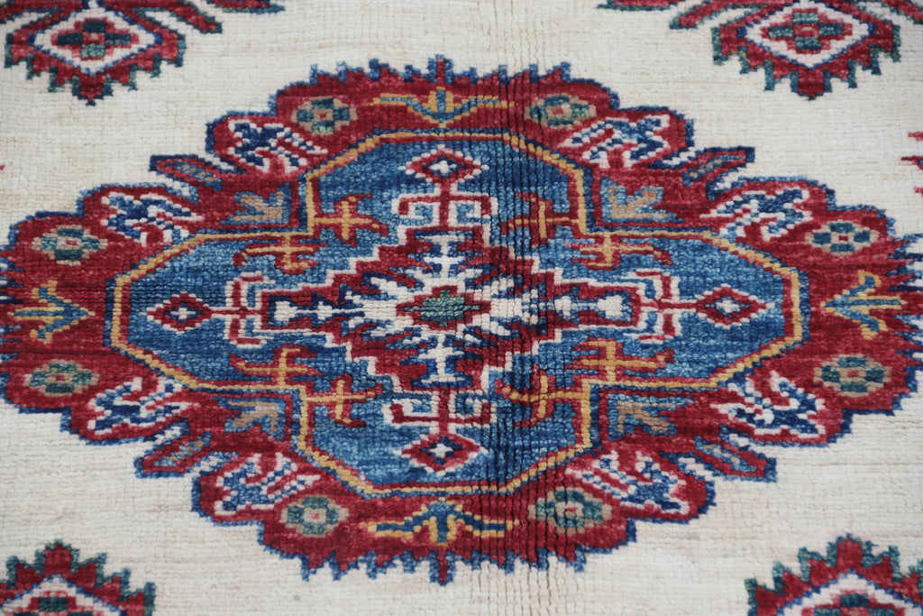 5.5x8 Beige Super Kazak Geometric Area Rug | Handmade Wool & Cotton Rug