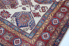 5.5x8 Beige Super Kazak Geometric Area Rug | Handmade Wool & Cotton Rug