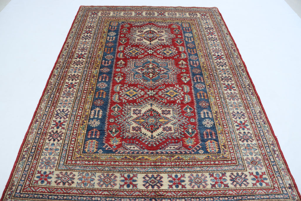 5x7 Red Super Kazak Geometric Handmade Cotton & Wool Rug | Premium Luxury Area Rug
