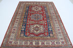 5x7 Red Super Kazak Geometric Handmade Cotton & Wool Rug | Premium Luxury Area Rug