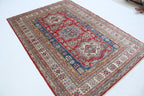 5x7 Red Super Kazak Geometric Handmade Cotton & Wool Rug | Premium Luxury Area Rug
