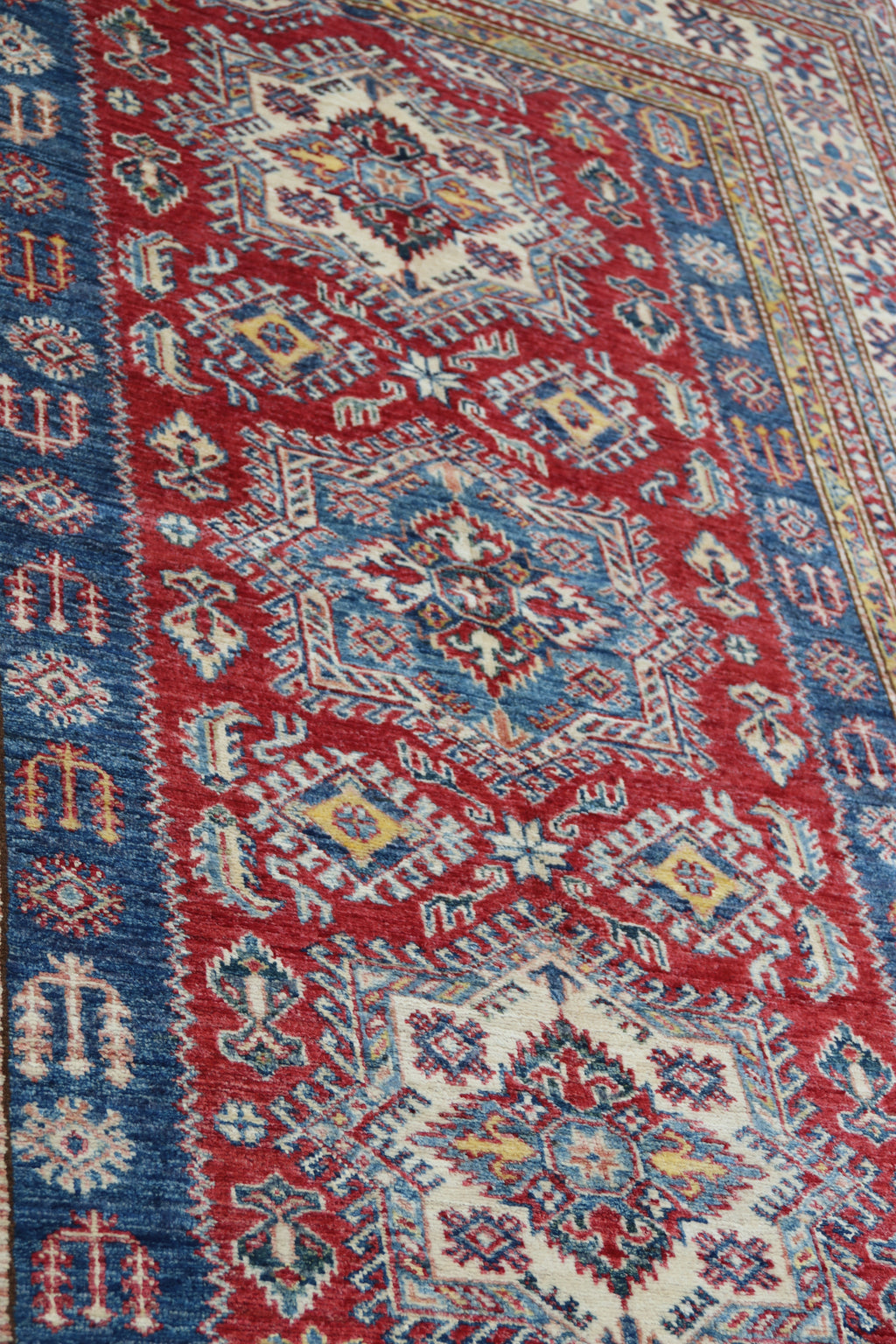 5x7 Red Super Kazak Geometric Handmade Cotton & Wool Rug | Premium Luxury Area Rug