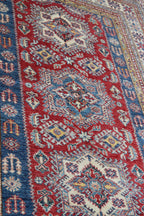 5x7 Red Super Kazak Geometric Handmade Cotton & Wool Rug | Premium Luxury Area Rug