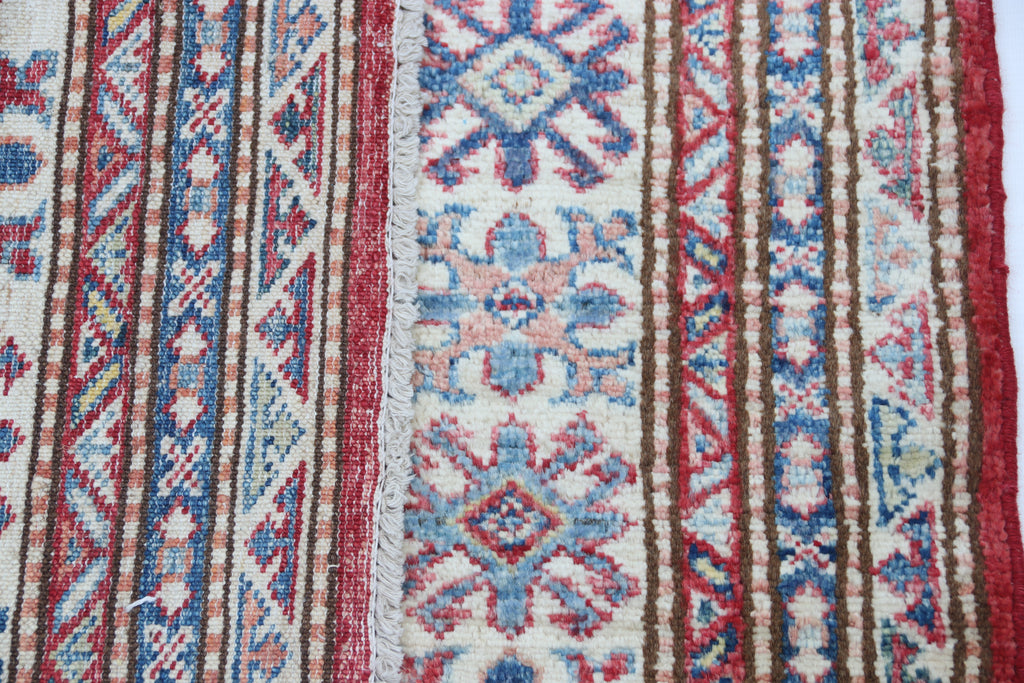 5x7 Red Super Kazak Geometric Handmade Cotton & Wool Rug | Premium Luxury Area Rug
