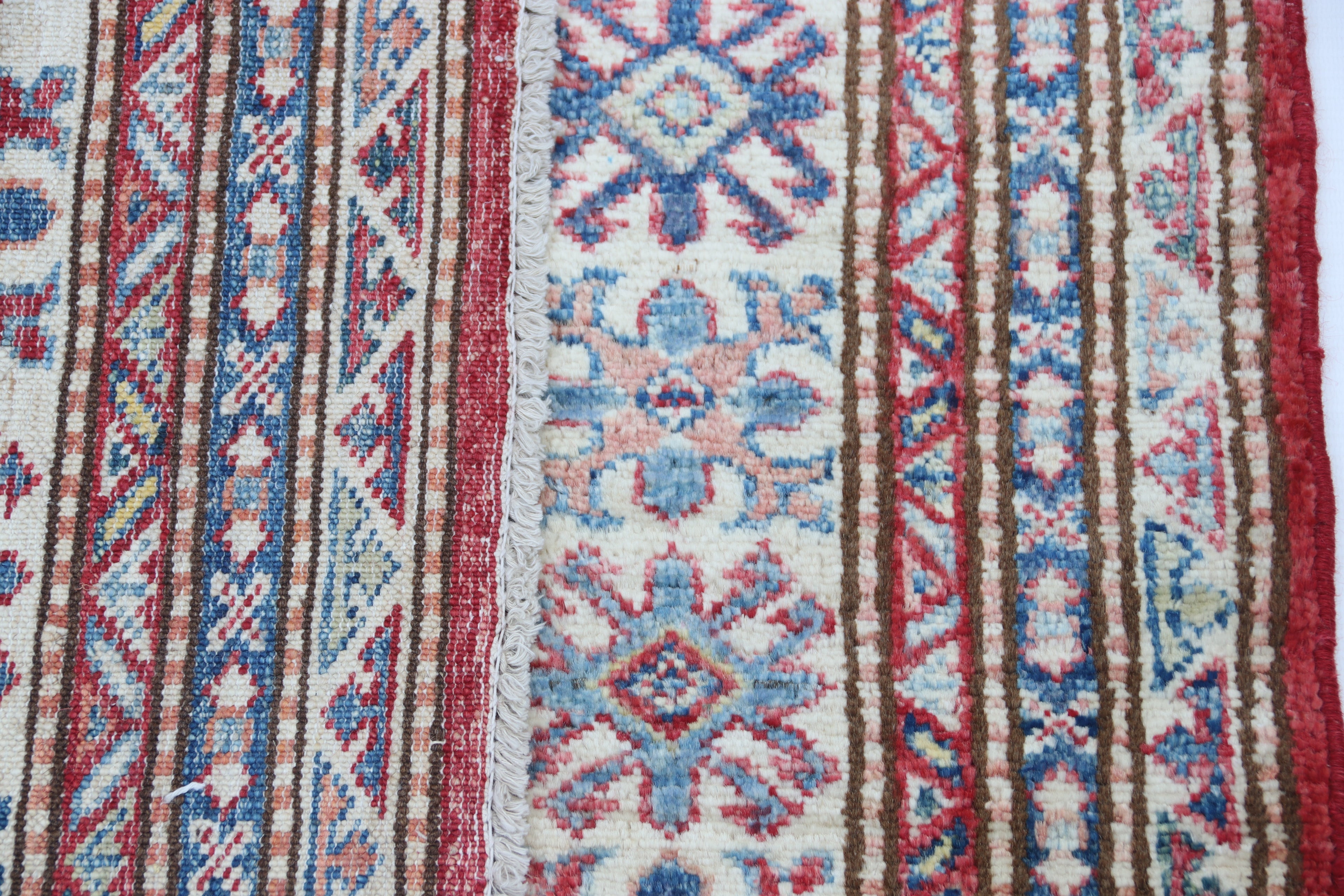 5x7 Red Super Kazak Geometric Handmade Cotton & Wool Rug | Premium Luxury Area Rug