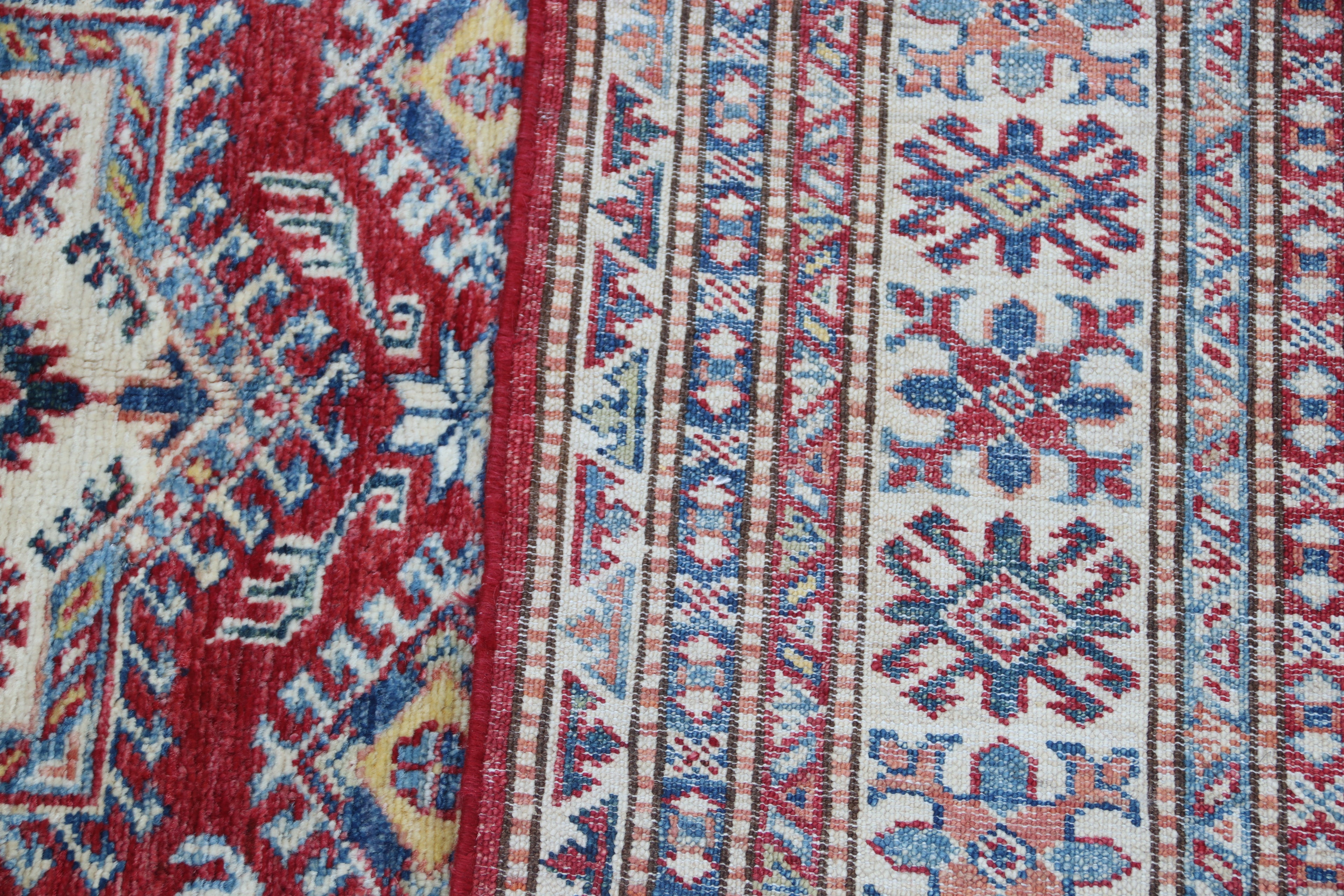 5x7 Red Super Kazak Geometric Handmade Cotton & Wool Rug | Premium Luxury Area Rug