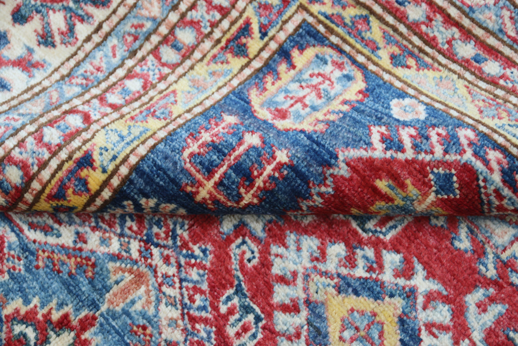 5x7 Red Super Kazak Geometric Handmade Cotton & Wool Rug | Premium Luxury Area Rug