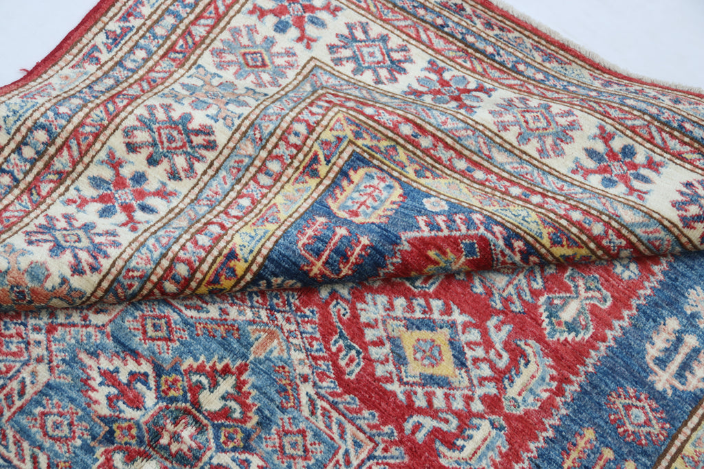 5x7 Red Super Kazak Geometric Handmade Cotton & Wool Rug | Premium Luxury Area Rug