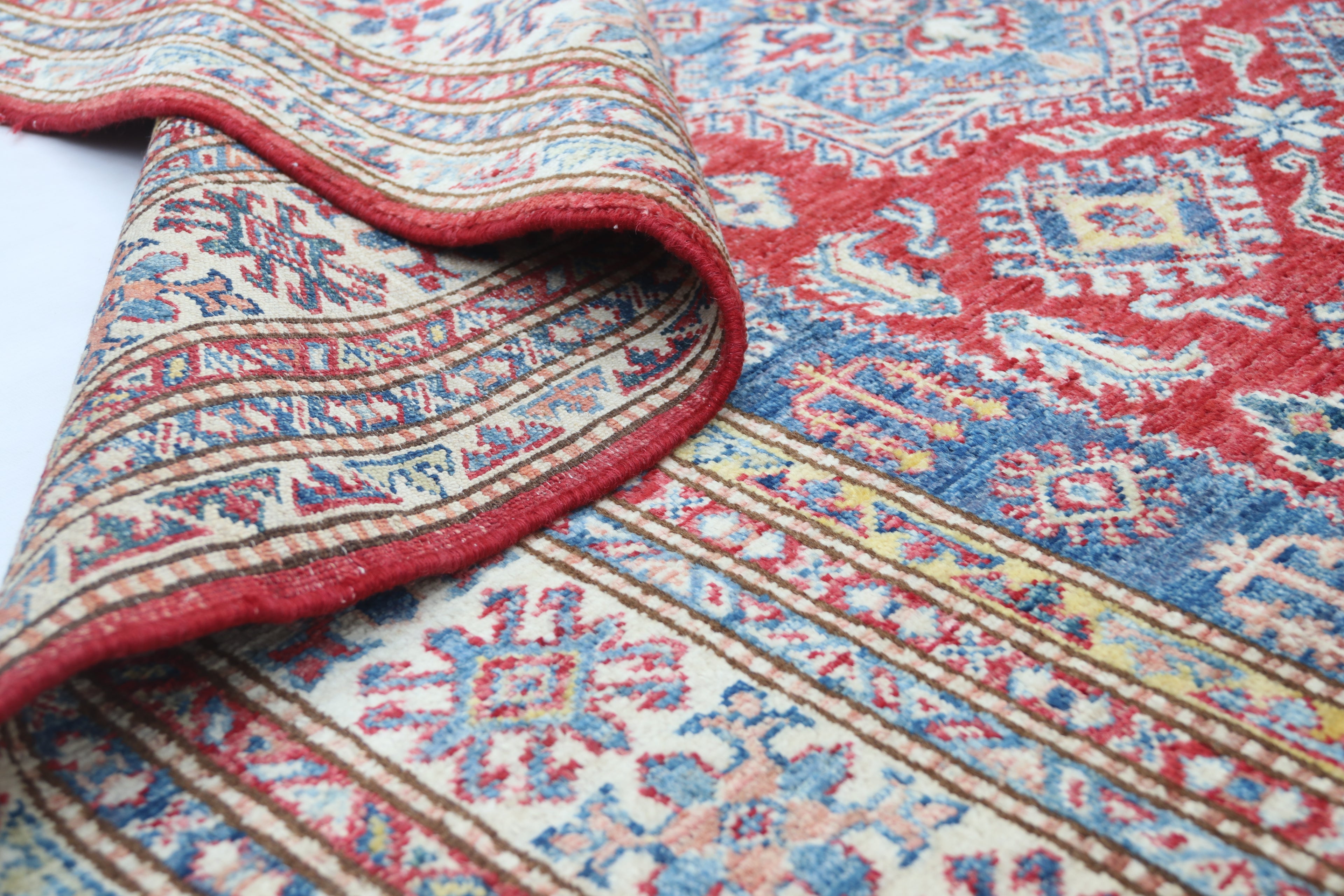 5x7 Red Super Kazak Geometric Handmade Cotton & Wool Rug | Premium Luxury Area Rug