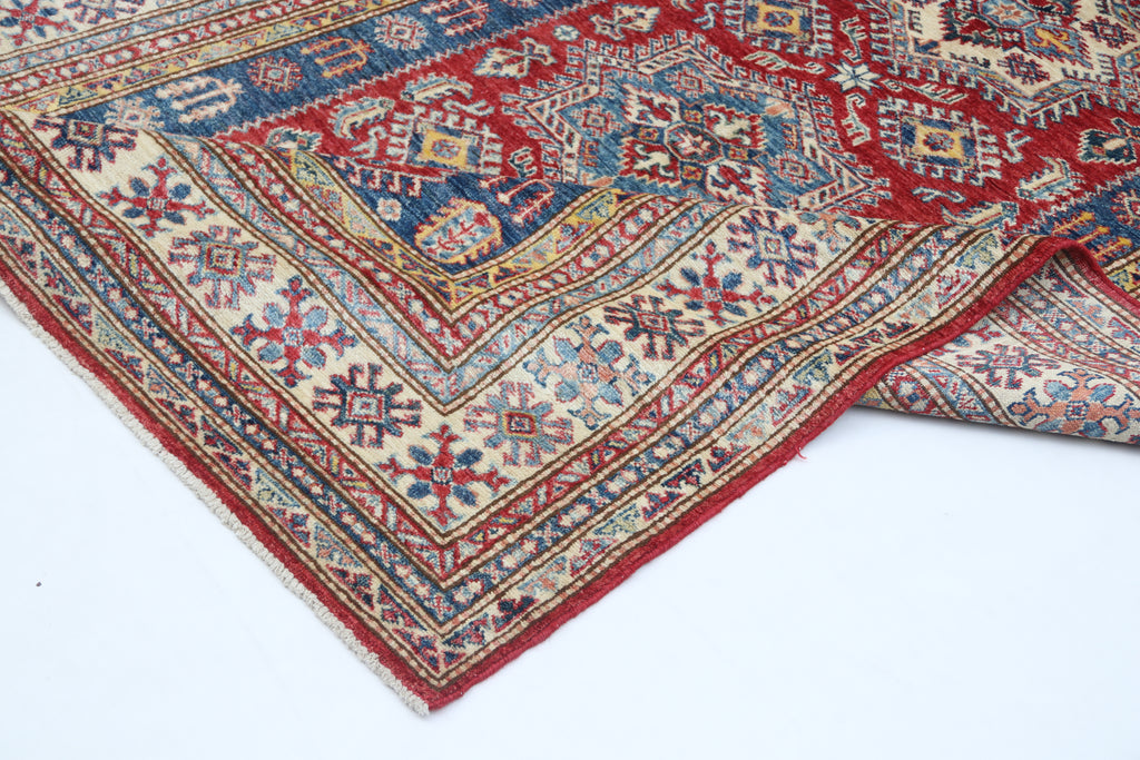 5x7 Red Super Kazak Geometric Handmade Cotton & Wool Rug | Premium Luxury Area Rug