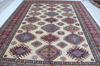 9x12 Beige Super Kazak Geometric Area Rug | Handmade Wool & Cotton Rug