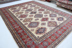 9x12 Beige Super Kazak Geometric Area Rug | Handmade Wool & Cotton Rug