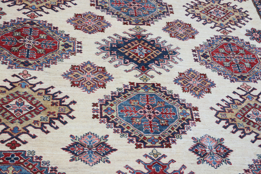 9x12 Beige Super Kazak Geometric Area Rug | Handmade Wool & Cotton Rug