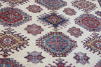 9x12 Beige Super Kazak Geometric Area Rug | Handmade Wool & Cotton Rug