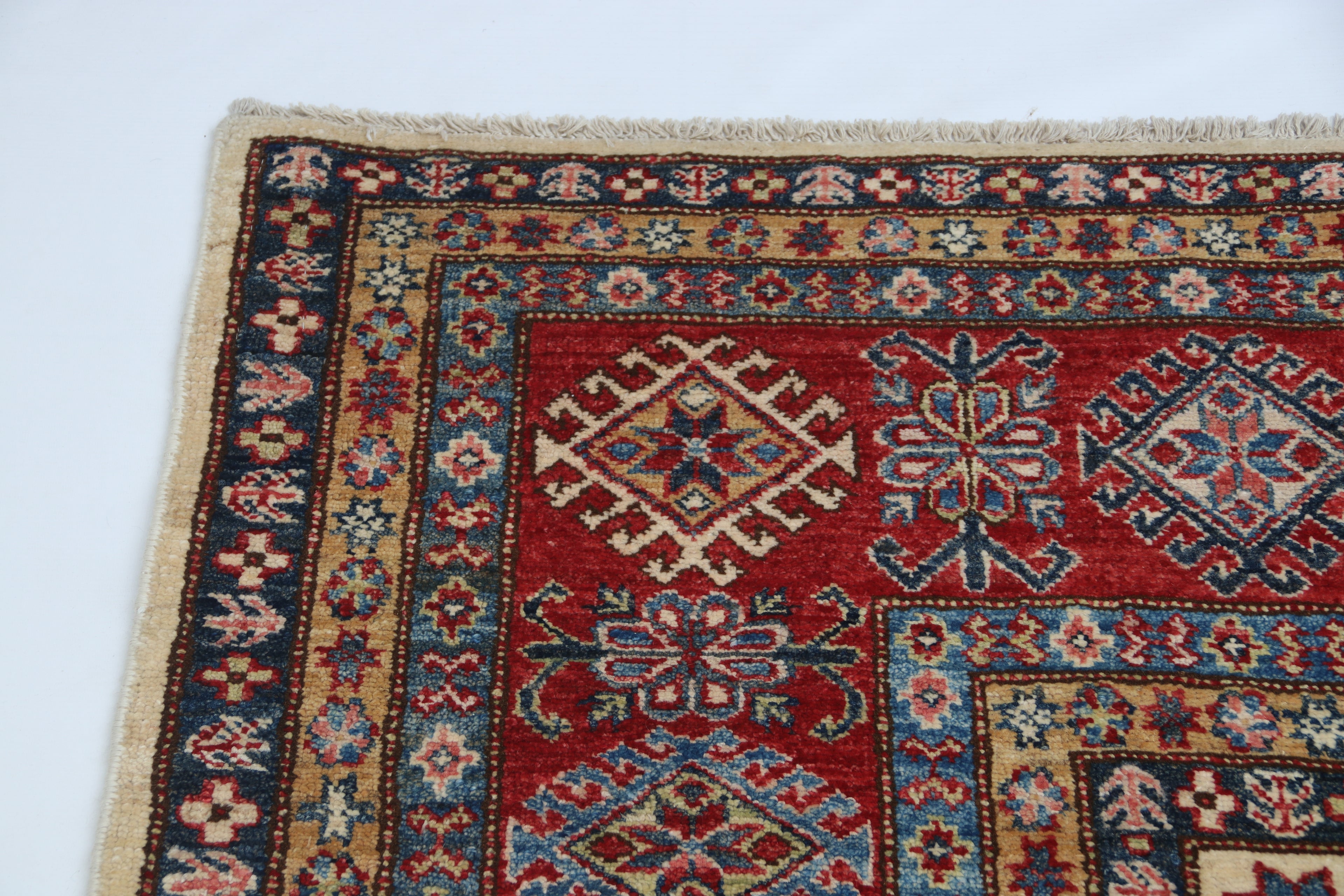9x12 Beige Super Kazak Geometric Area Rug | Handmade Wool & Cotton Rug
