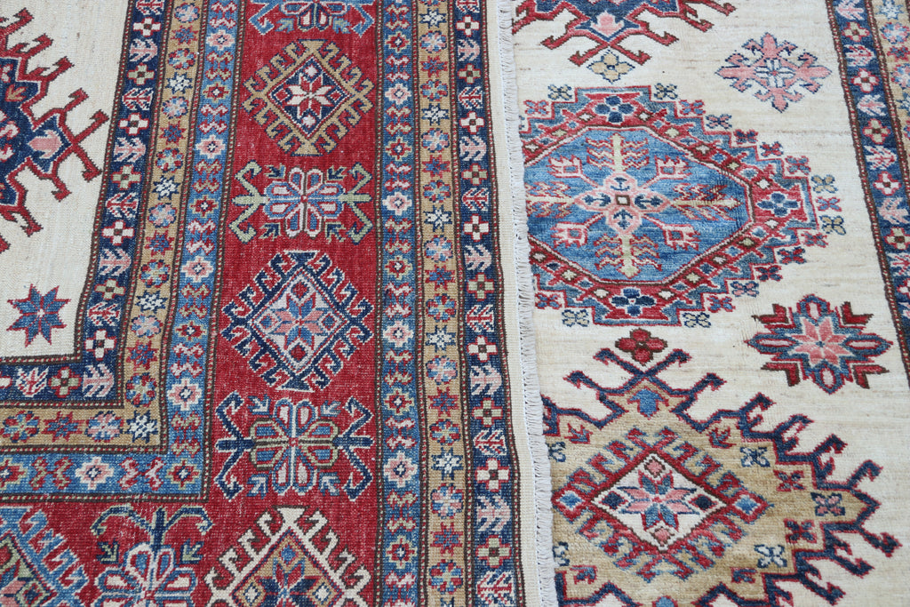 9x12 Beige Super Kazak Geometric Area Rug | Handmade Wool & Cotton Rug