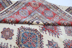 9x12 Beige Super Kazak Geometric Area Rug | Handmade Wool & Cotton Rug