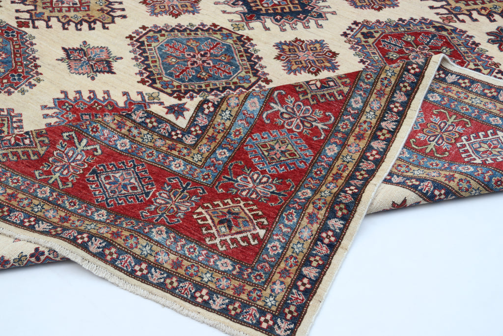 9x12 Beige Super Kazak Geometric Area Rug | Handmade Wool & Cotton Rug