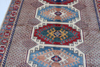 5.5x8 Beige Super Kazak Geometric Area Rug | Handmade Wool & Cotton Rug
