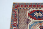 5.5x8 Beige Super Kazak Geometric Area Rug | Handmade Wool & Cotton Rug