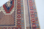 5.5x8 Beige Super Kazak Geometric Area Rug | Handmade Wool & Cotton Rug