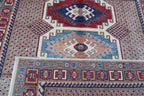 5.5x8 Beige Super Kazak Geometric Area Rug | Handmade Wool & Cotton Rug