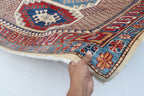 5.5x8 Beige Super Kazak Geometric Area Rug | Handmade Wool & Cotton Rug