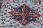 5.5x8 Gray Super Kazak Geometric Area Rug | Handmade Wool & Cotton Rug