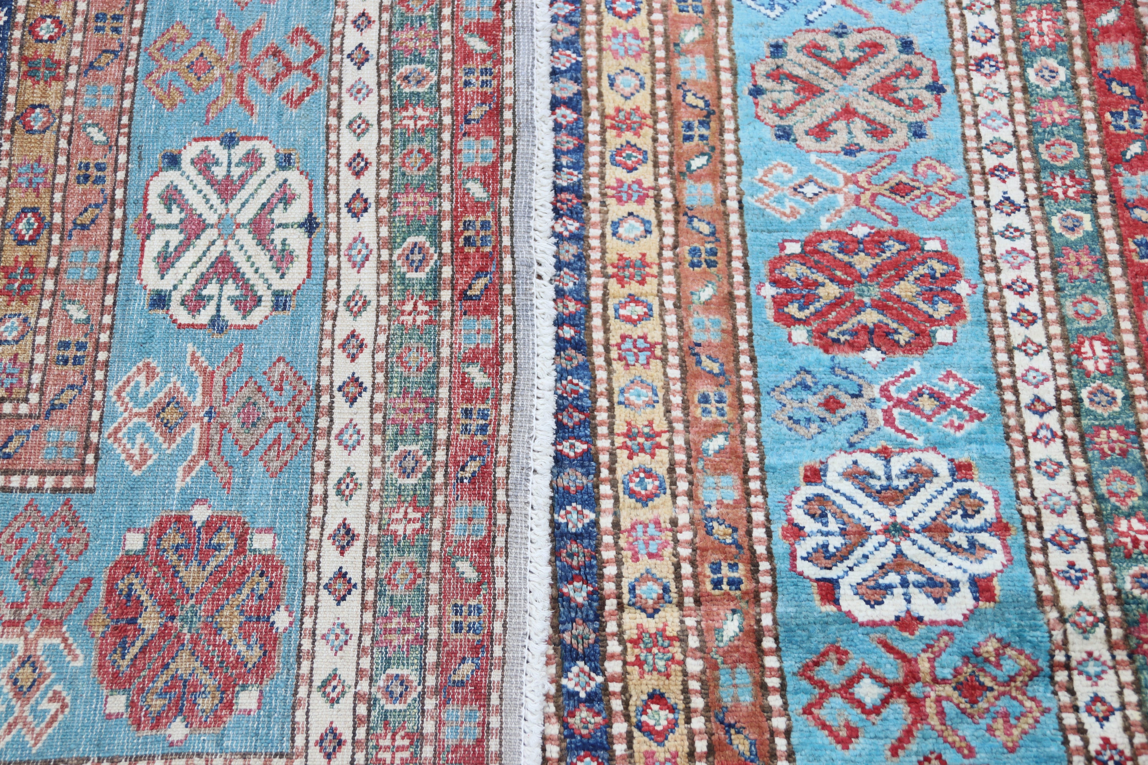 5.5x8 Gray Super Kazak Geometric Area Rug | Handmade Wool & Cotton Rug