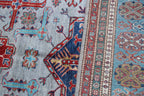 5.5x8 Gray Super Kazak Geometric Area Rug | Handmade Wool & Cotton Rug