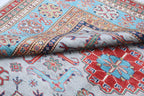 5.5x8 Gray Super Kazak Geometric Area Rug | Handmade Wool & Cotton Rug