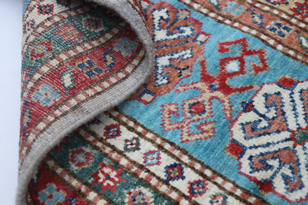 5.5x8 Gray Super Kazak Geometric Area Rug | Handmade Wool & Cotton Rug