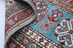 5.5x8 Gray Super Kazak Geometric Area Rug | Handmade Wool & Cotton Rug