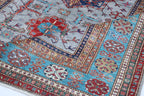 5.5x8 Gray Super Kazak Geometric Area Rug | Handmade Wool & Cotton Rug