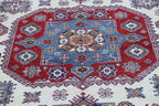 8x10 Beige Super Kazak Geometric Area Rug | Handmade Wool & Cotton Rug