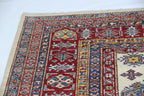 8x10 Beige Super Kazak Geometric Area Rug | Handmade Wool & Cotton Rug