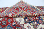 8x10 Beige Super Kazak Geometric Area Rug | Handmade Wool & Cotton Rug