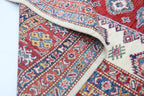8x10 Beige Super Kazak Geometric Area Rug | Handmade Wool & Cotton Rug