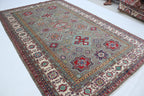 6.5x10 Gray Super Kazak Geometric Area Rug | Handmade Wool & Cotton Rug