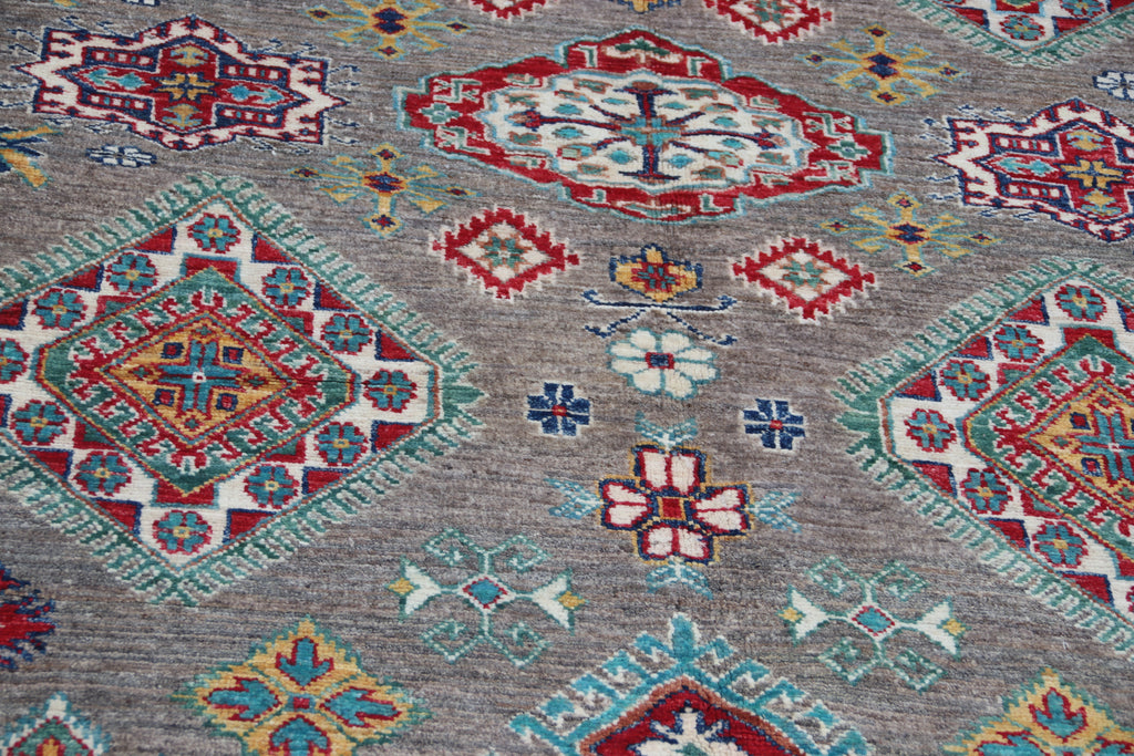6.5x10 Gray Super Kazak Geometric Area Rug | Handmade Wool & Cotton Rug