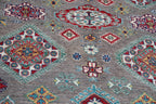 6.5x10 Gray Super Kazak Geometric Area Rug | Handmade Wool & Cotton Rug