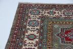 6.5x10 Gray Super Kazak Geometric Area Rug | Handmade Wool & Cotton Rug