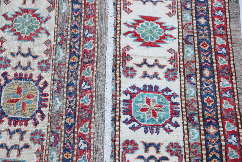 6.5x10 Gray Super Kazak Geometric Area Rug | Handmade Wool & Cotton Rug
