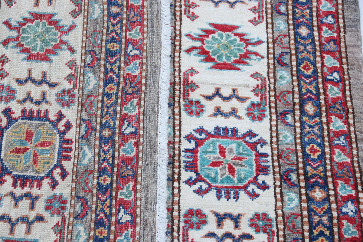 6.5x10 Gray Super Kazak Geometric Area Rug | Handmade Wool & Cotton Rug