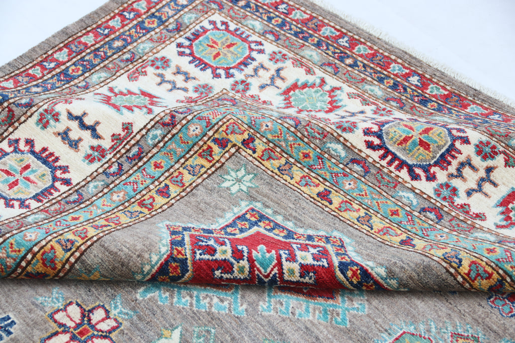 6.5x10 Gray Super Kazak Geometric Area Rug | Handmade Wool & Cotton Rug