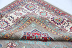 6.5x10 Gray Super Kazak Geometric Area Rug | Handmade Wool & Cotton Rug