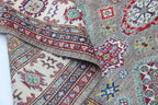6.5x10 Gray Super Kazak Geometric Area Rug | Handmade Wool & Cotton Rug